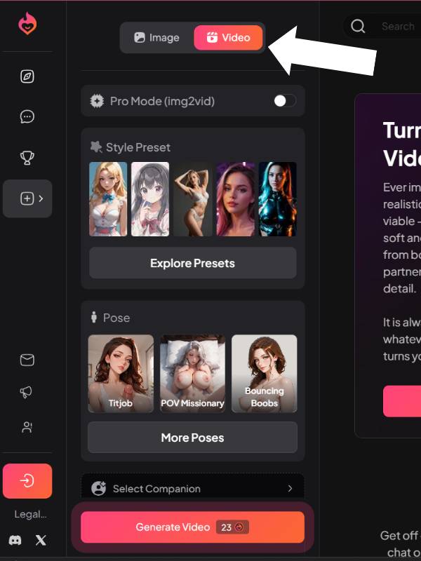Step 1 Change to Video mode and configure your video